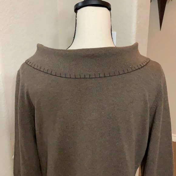 Rafaella brown scoop neckline long sleeve pullover woven knit sweater - Picture 9 of 16